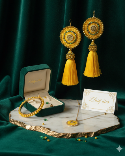 Háčkované dizajnové náušnice "Zlatý útes"